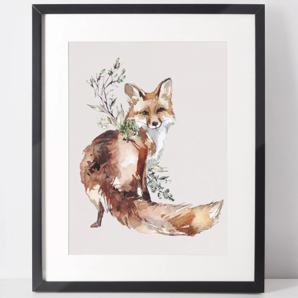 Watercolor Fox Wall Art Print Poster Illustration Unframed - Picture 4 of 10